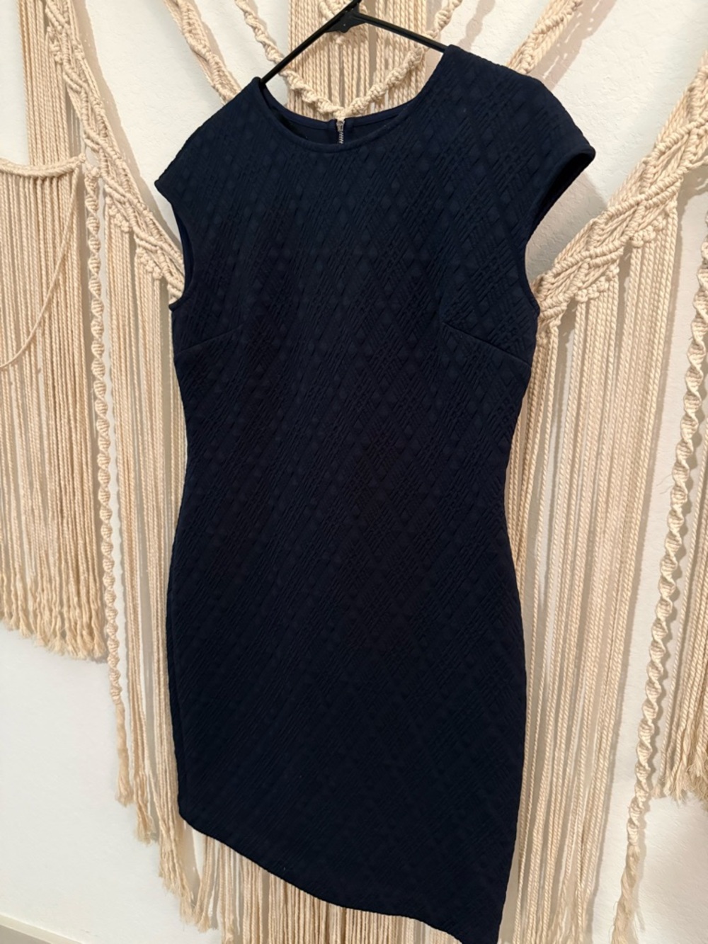Classic Navy Textured Cap-Sleeve Dress